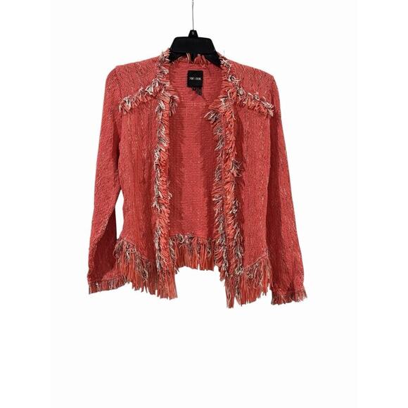 NIC+ZOE Jackets & Blazers - NIC + ZOE Pink Fancy Fringe Open Knit Blazer Women’s Small Tweed-Like